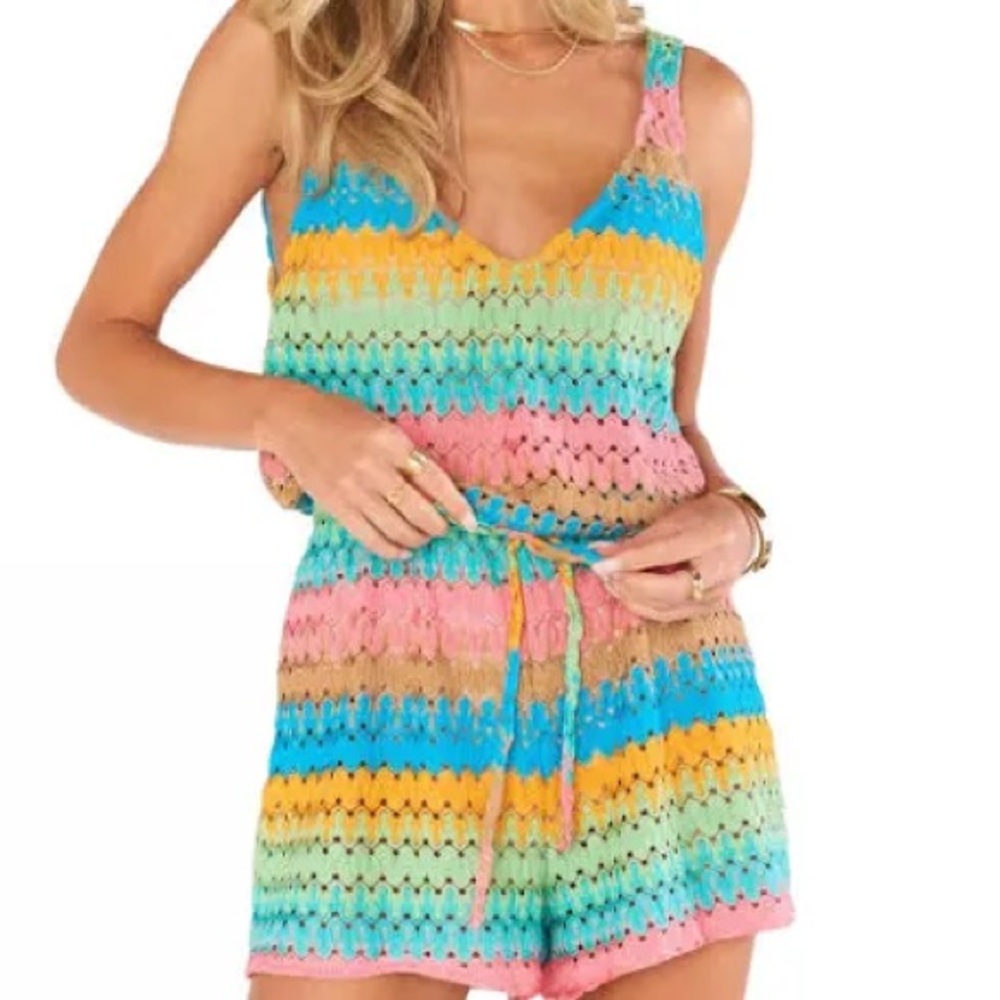 Show me your mumu crochet Striped Tank Romper in Pastel Rainbow size medium